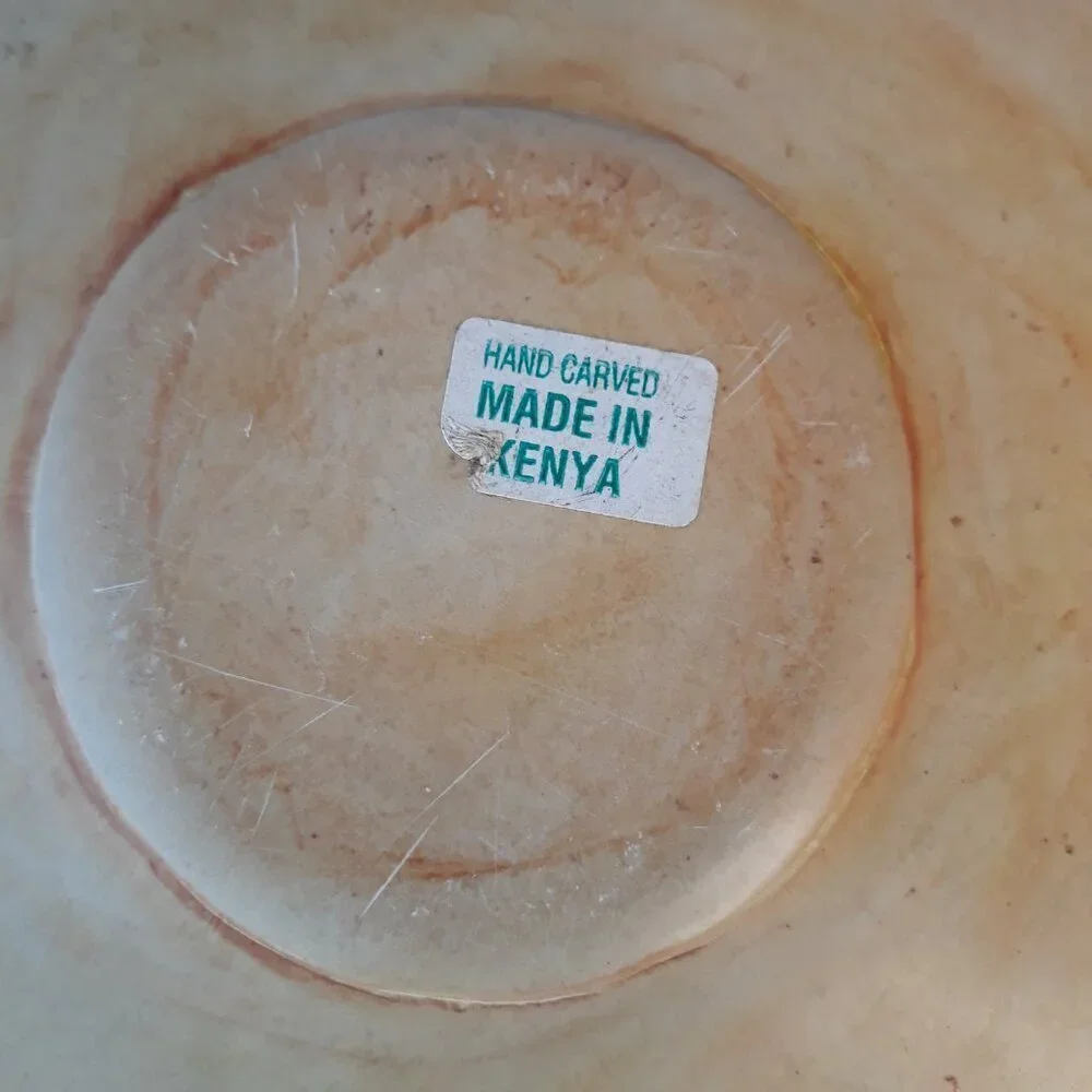 Vtg Hand Carved Kenyan Soapstone Elephant Themed Plate Folk Art Primitive Ethnic